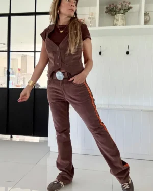Pantalon dumbo chocolate elastizado vivo naranja
