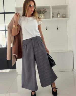 Pantalon okinawa sastrero gris rayado